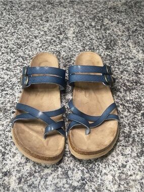 Bjorndal sandals Sami womens 11 navy blue toe wrap faux cork sole